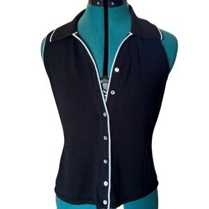 Linda Lucia Button‑Front Sleeveless Top - Size Large, Black/White